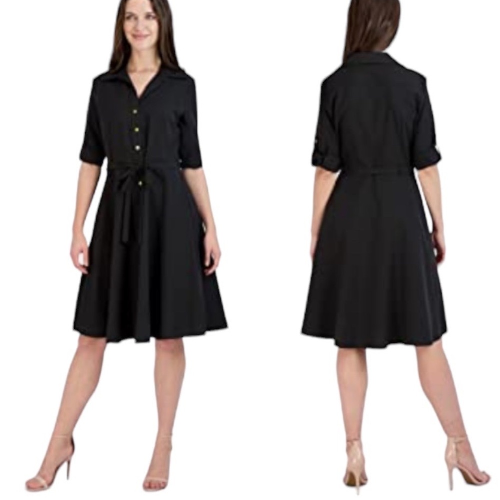 🆕 Gold Plated Button Down Dress w Tie Belt & 3/4 Sleeves